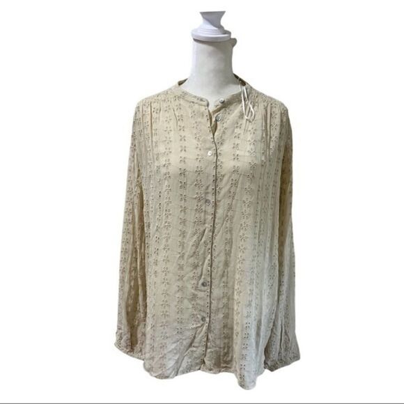 NWT Bishop and young tan Eyelet button down size small - Picture 1 of 7